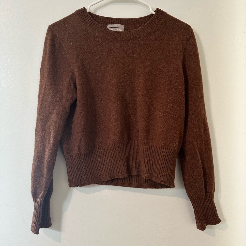 J. Crew Cashmere Brown Crewneck Cropped Sweater